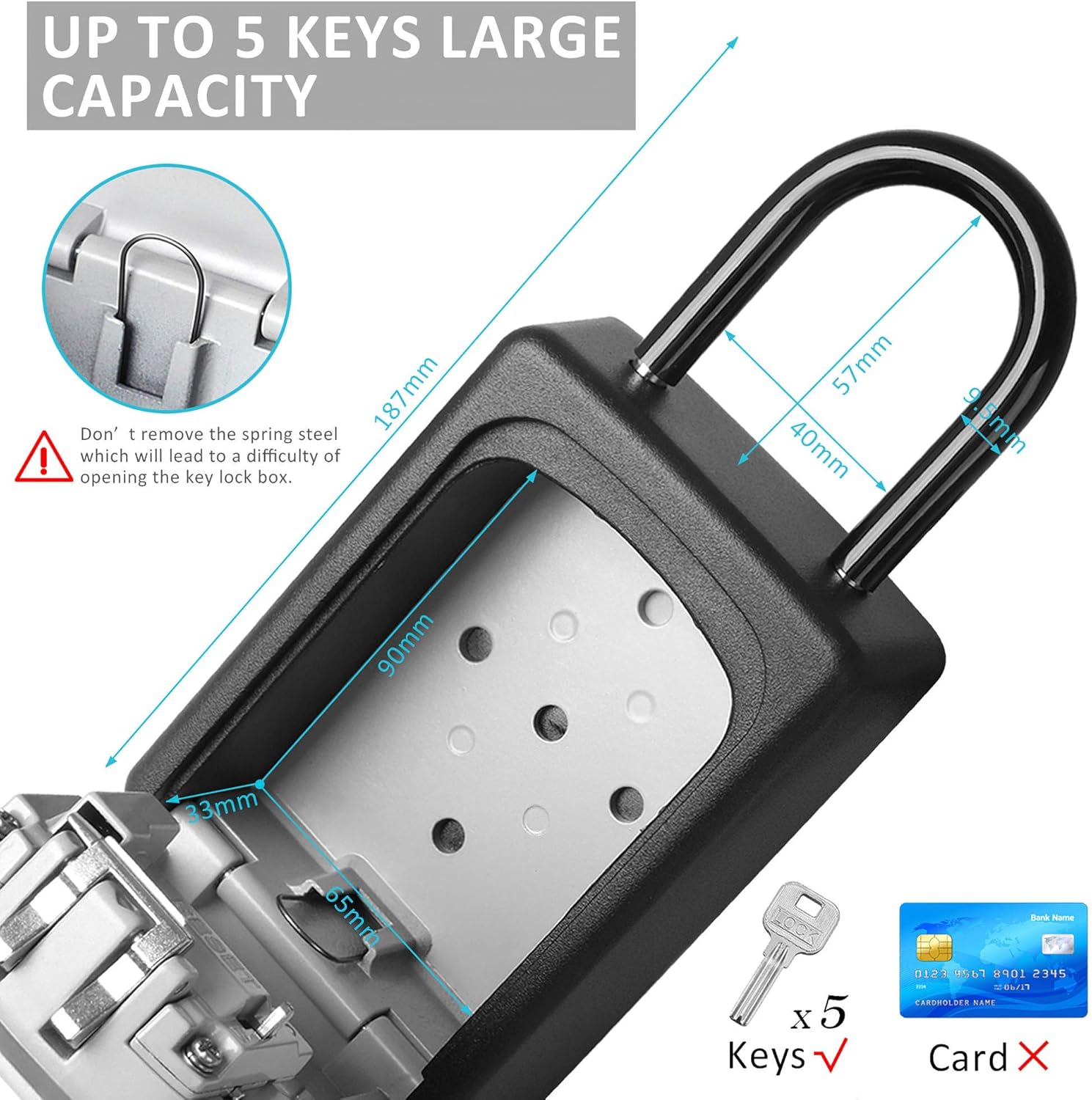 Puroma Key Lock Box Waterproof Combination Lockbox Portable Resettable Wall Mounted & Hanging Key Safe Lock Box for House Keys, Realtors, Garage Spare, Black & Gray - - 