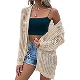 Womens 2025 Summer Lightweight Cardigan Long Sleeve Open Front Loose Beach Crochet Cover Up