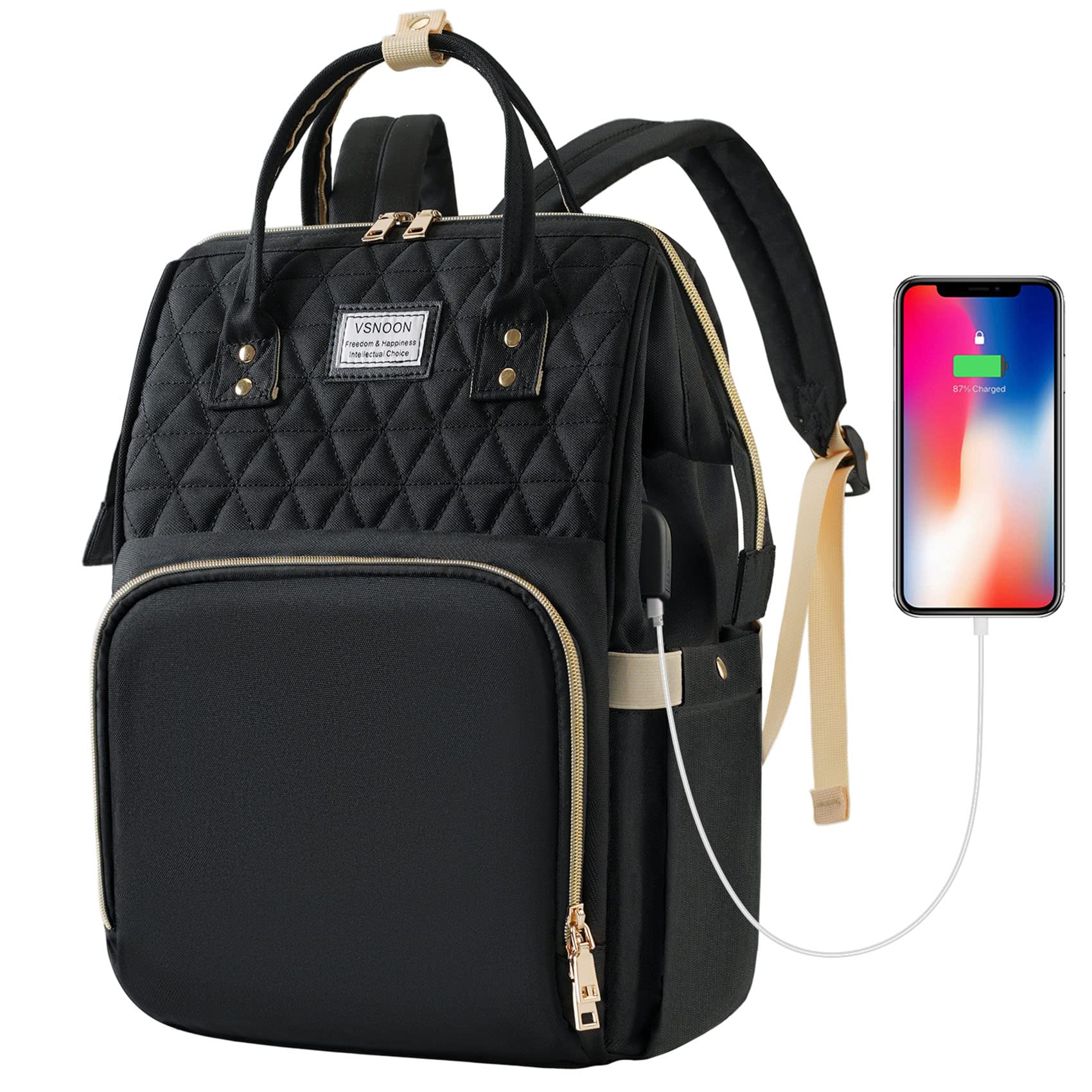 VSNOON Laptop Backpack for Women,17.3 Inch Stylish Laptop Rucksack Wide Open, Travel Backpack with USB Charging Port, Water Resistant Travel Business Work Bag Computer bag for Men, Black, (VShhs1723)