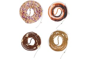50 Inch Waist Beads for Women African Plus Size Layered Colorful Belly Jewelry Non-Stretching Chains (4PCS)
