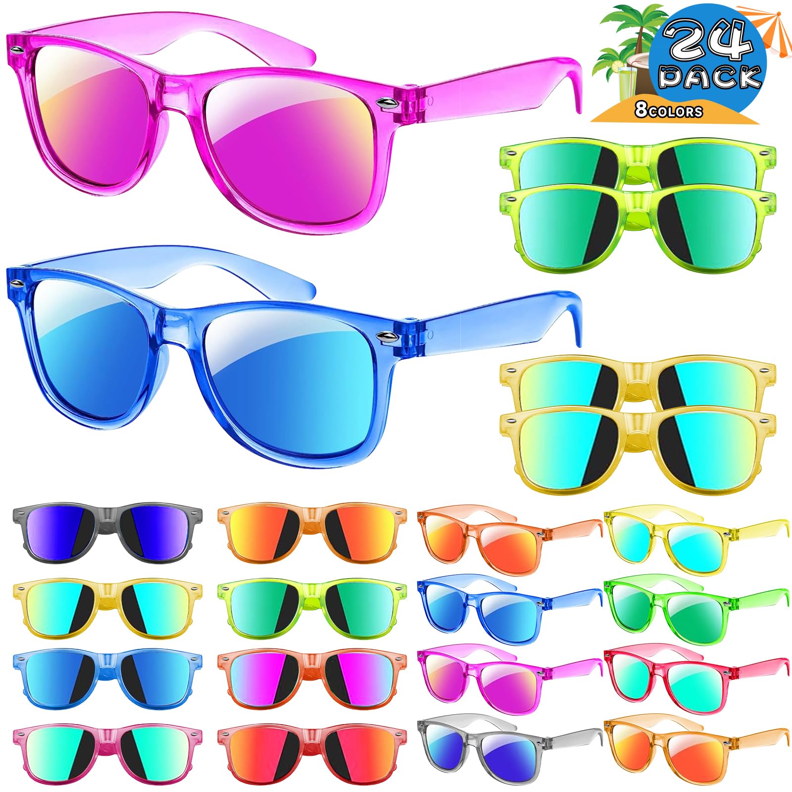 Mikulala Mikulala 24Pack Kids Sunglasses Party Favors,Neon Sunglasses in Bulk for Kids, Great Gift for Birthday Graduation Party Supplies, Beach, Pool Party Favors, Party Toys, Goody Bag Favors