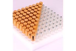 MaxMau Pack of 100,5ml Clear Glass Roll on Bottle Essential Oil Roller Bottles with Stainless Steel Roller Balls and Golden Painted Lids for Daily Aromatherapy Sample Test Travel