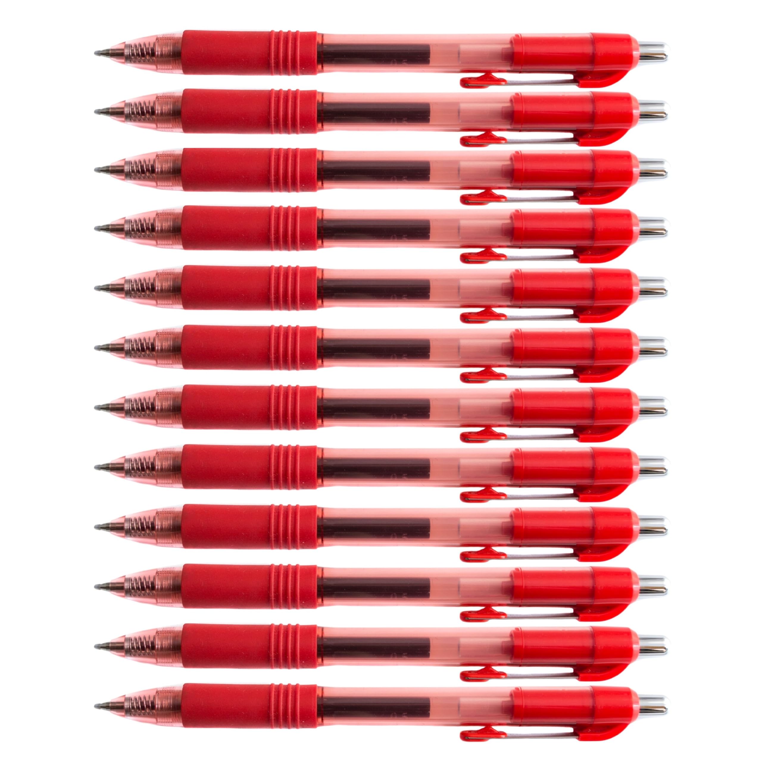 D.RECT Gel Pen 12 Pieces - Automatic Rollerball Pens - Biros with Replaceable Refill, Red