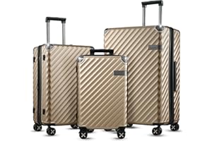 LUGGEX 3 Piece Luggage Sets with Spinner Wheels - 100% Polycarbonate Expandable Hard Suitcases with Wheels - Travel Luggage TSA Approve (Champagne, 20/24/28)