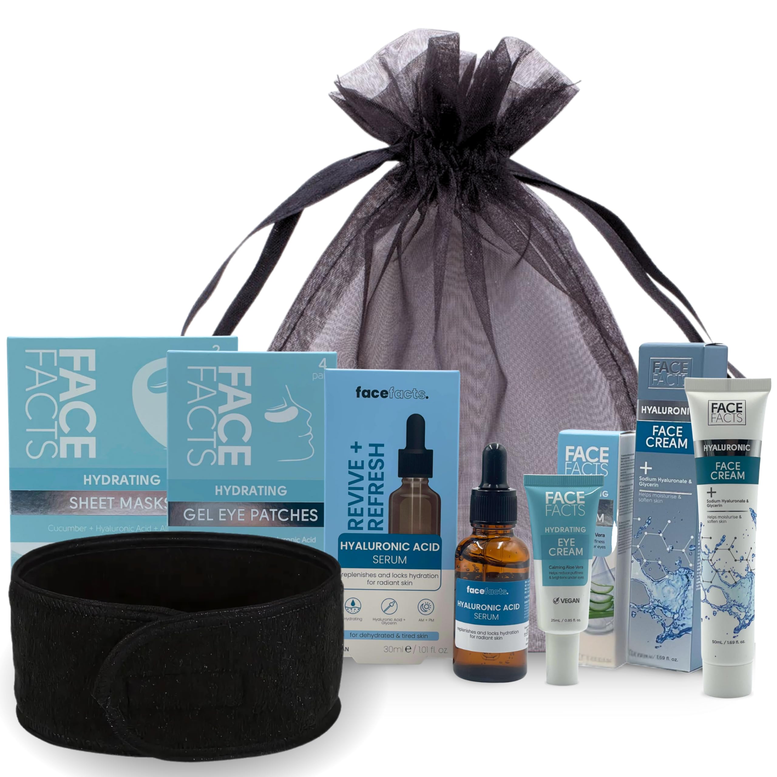 Hydrating Face Care Set – 6-Piece Skincare Kit with Hyaluronic Acid Serum, Sheet Mask, Gel Eye Patches, Eye & Face Creams