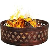 Sunnydaze Crossweave Large Round Outdoor Steel Metal Fire Pit Ring, 36" | Bronze, Wood Burning, Portable Campfire Ring with Poker, Fire Ring for Outside Firepit, Patio, Backyard, Bonfire, or Camping