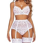 Avidlove Women Lingerie Set High Waisted Underwire Lingerie With Garter Belt Lace Babydoll
