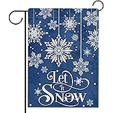 Hzppyz Winter Snowflakes Garden Flag Double Sided, Let It Snow Navy Blue Decorative Yard Outdoor Home Small Decor, Christmas Winter Holiday Burlap Outside House Decoration 12 x 18