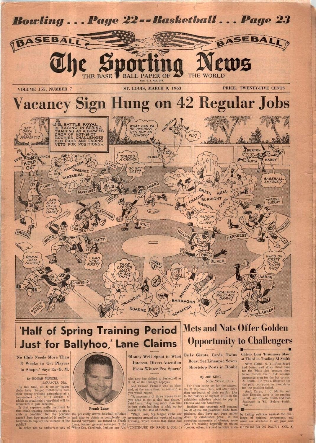 The Sporting News Newspaper March 9, 1963 Vacancy Sign Hung On 42