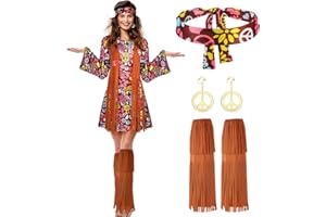 SATINIOR 70s 60s Hippie Costume Set 70s Outfits Accessories for Carnival Party Halloween Women Disco Dress for Girls