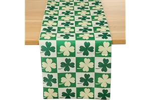 Rotumaty St Patricks Day Table Runner, Shamrock Plaid Decorations for Table Green Yellow Home Decor for Kitchen Dining Table Party Ornaments 13 × 72 Inch