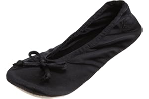 Isotoner Women’s Satin Ballerina Slippers - Satin Slippers with Bow, Great for Indoor and Outdoor Use, Bridal Party Gifts, Travel Slippers that are Foldable and Machine Washable