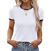 SOFIA'S CHOICE Ringer Tee Women Crew Neck Color Block Basic Summer Casual Short Sleeve T Shirt