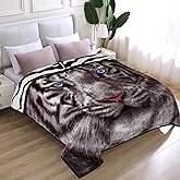 JYK Soft Fleece Bed Blanket King Size 5.7 LB, Korean Style 2 Ply Reversible Fluffy Flannel Blanket Microfiber, Warm Cozy Blanket for Autumn, Winter 83x91 Inches - Black White Tiger/Tiger Stripes