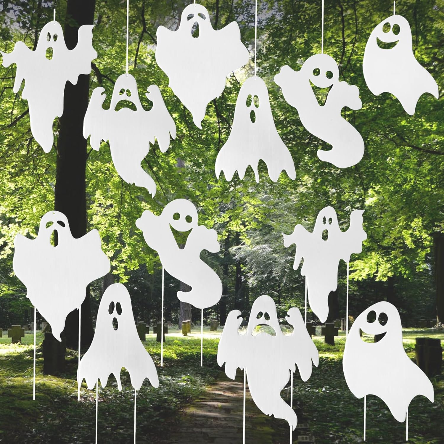 Yard Signs - 6PCS Halloween Ghost Outdoor Decorations Yard Signs with Stakes，Ghost Lawn Decorations Signs Hanging Ornaments for Garden Yard Scary Outdoor Tree Wall Halloween Decorations Outside