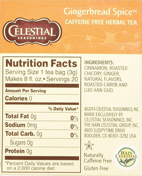 CELESTIAL SEASONINGS HOLIDAY TEA GINGERBREAD SPICE HERB TEA, 20-COUNT (PACK OF 6)
