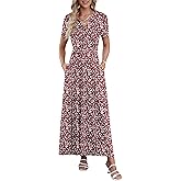 AUSELILY Maxi Dresses for Women Ankle Length Floral Print Beach Long Flowy Dress with Pockets