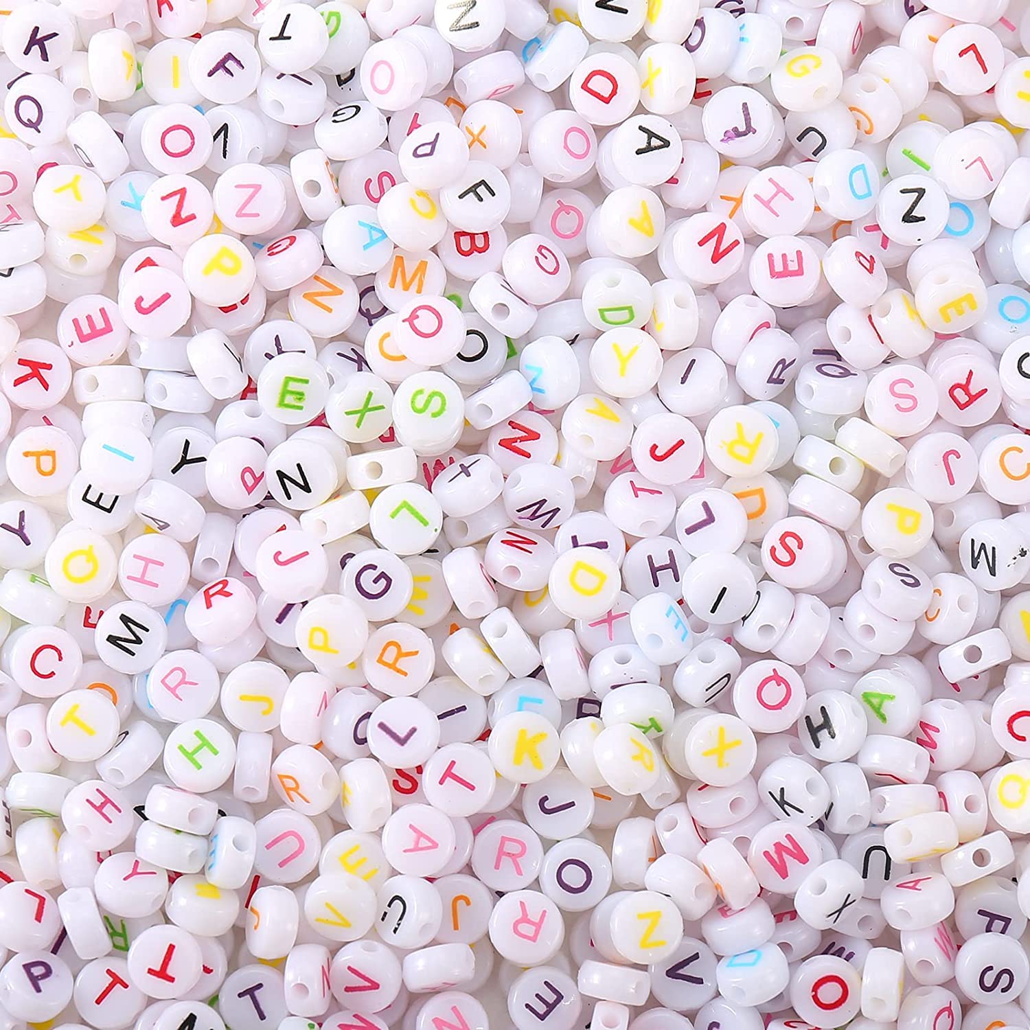 HERZWILD Colorful Letter Beads 1000 Pieces Acrylic Round Bead Mixed White Bead with Colorful Letters A-Z Round Beads for Bracelet, Choker, Jewellery Crafts. (White Jade) — image 1
