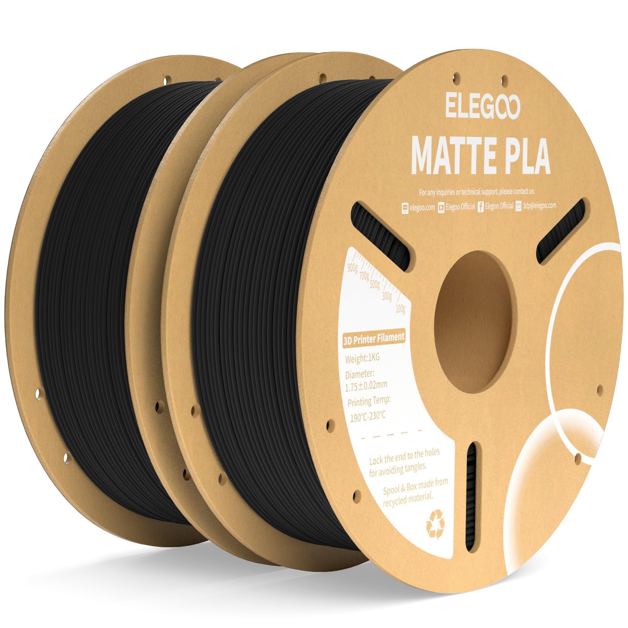 ELEGOO Matte PLA Filament Matte Black 2KG, 1.75mm