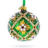 Jewels on Green Glass Ball Christmas Ornament 3.25 Inches