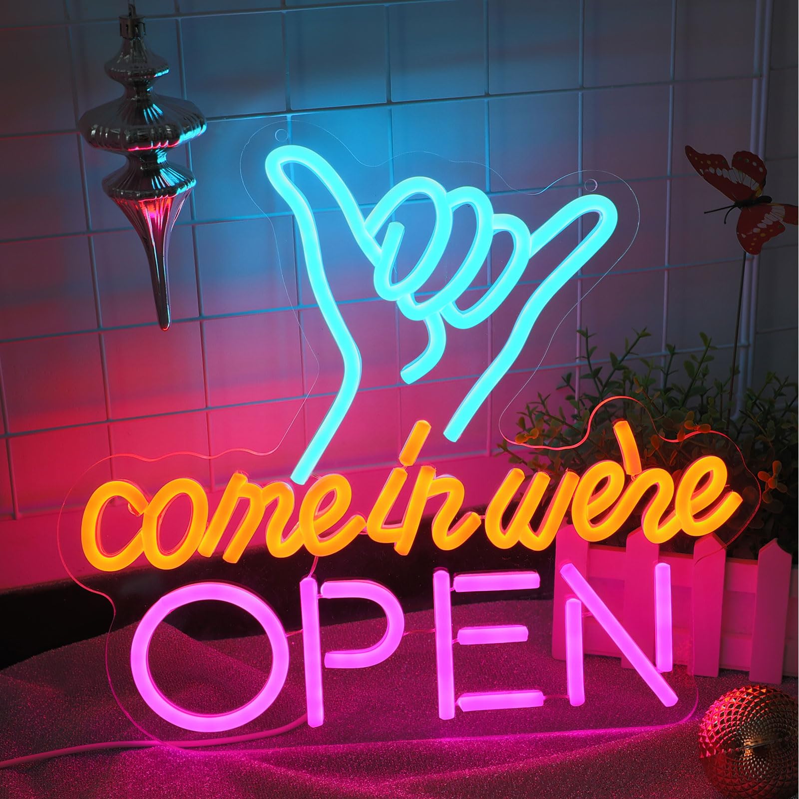 ENUOLI Open Neon Sign,USB Powered Open Neon Light,Dimmable Come in We’re Open Bright Led High Visibility Advertisement Board USB Light Wall Decor for Window Door Bar Shop Coffee Salon Store