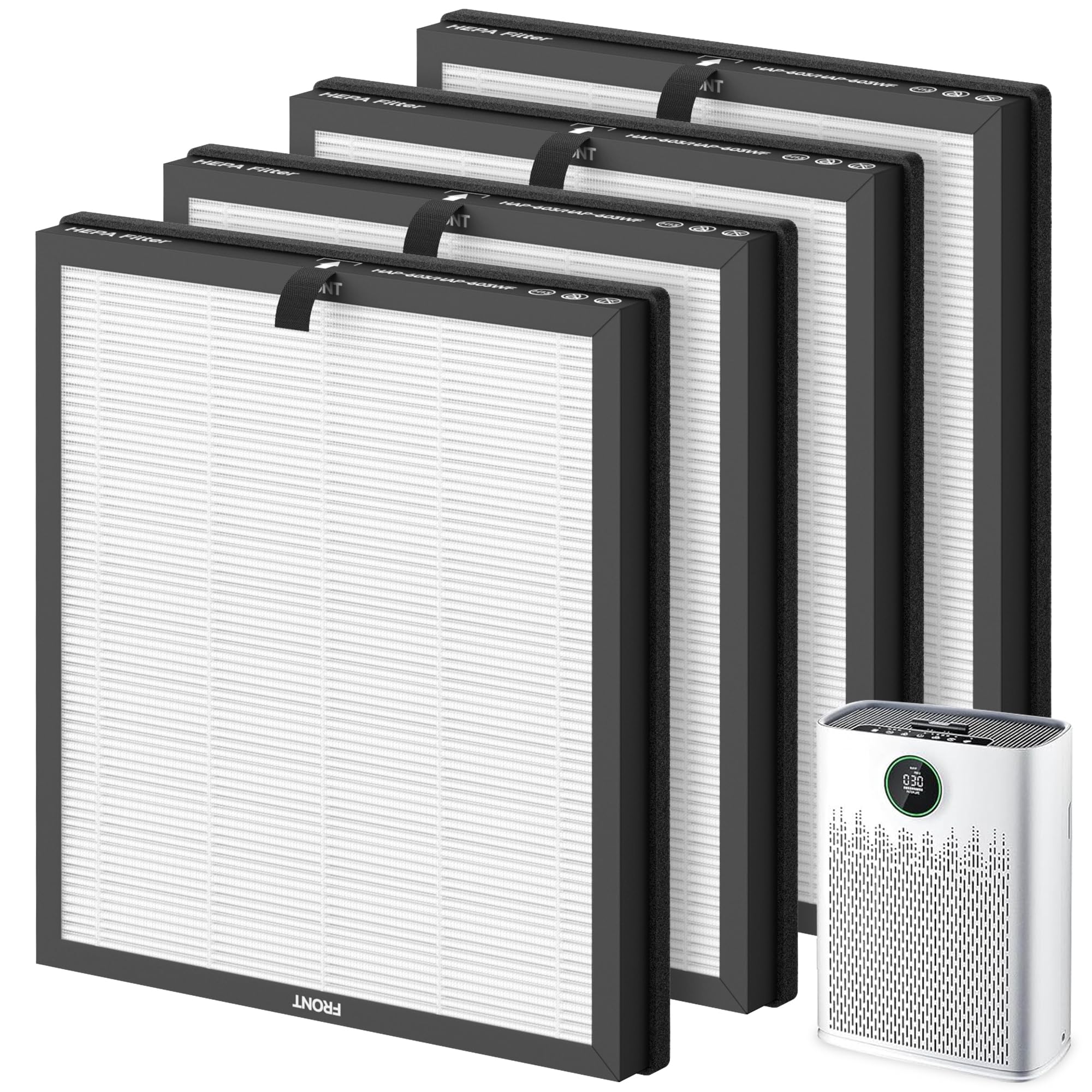 4 Pack HAP603 Replacement Filter Compatible with ECOSELF HAP603 Air Purifier, # RFHAP603, White
