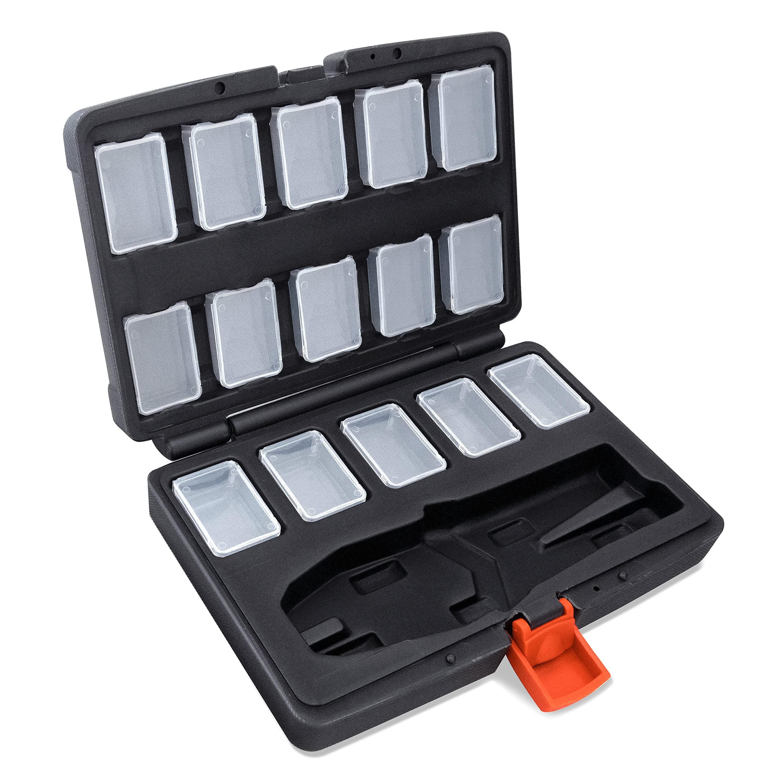 Wirefy 22cm Crimping Tool Storage Case with 15 Slots for Crimping Dies, Heavy Duty Plastic with Individual Compartments for Electrical Terminals and Connectors