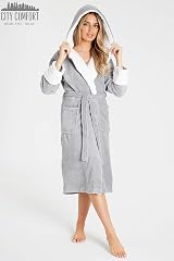 CityComfort Ladies Hooded Dressing Gown Sherpa Hood Plush Bathrobe M Grey view 6