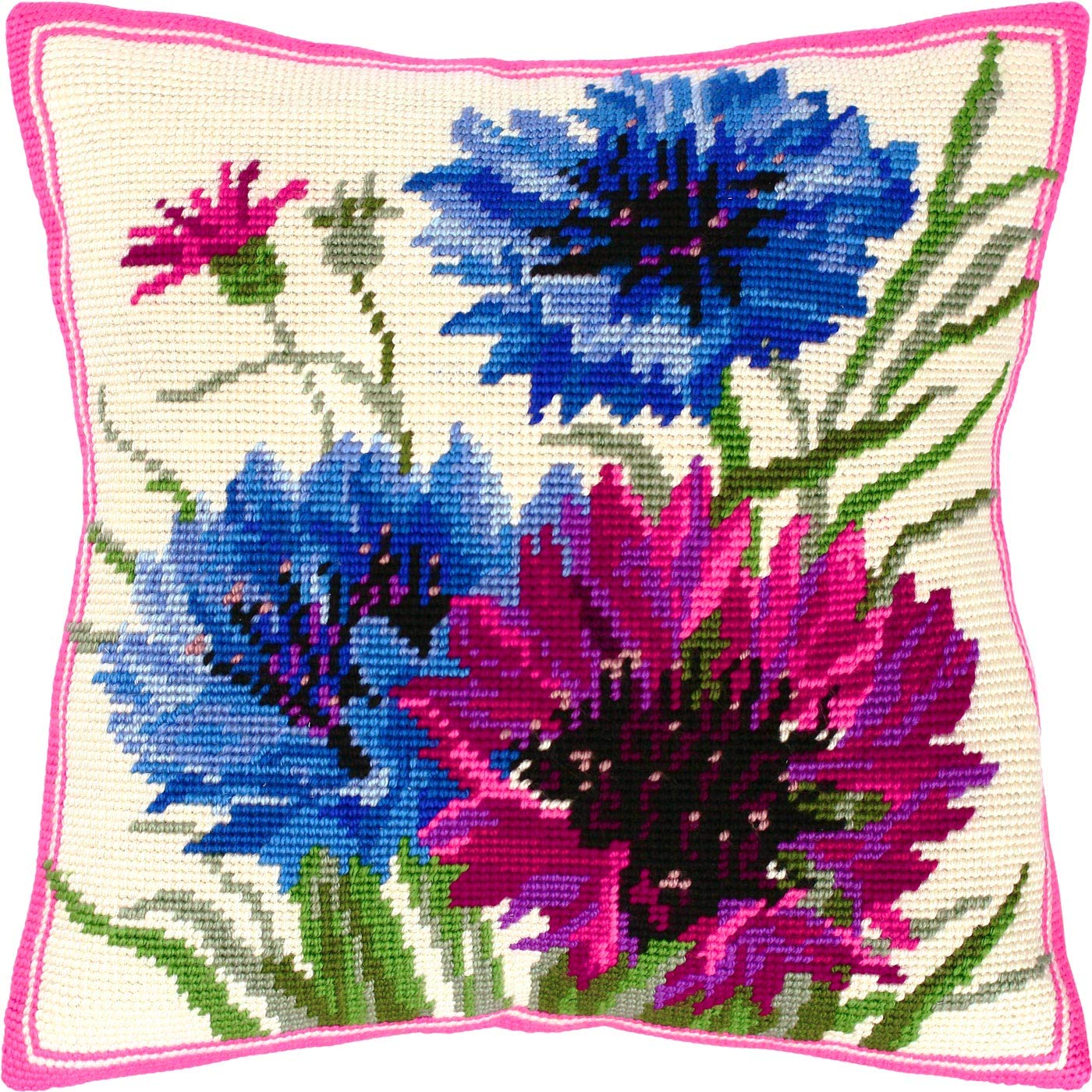 Brvsk Cornflowers. Needlepoint Kit w/Printed Tapestry Canvas (40 × 40 cm) — Needlepoint Cushion Kit for Creative Home Décor — Needlework Kit for Adult Beginners