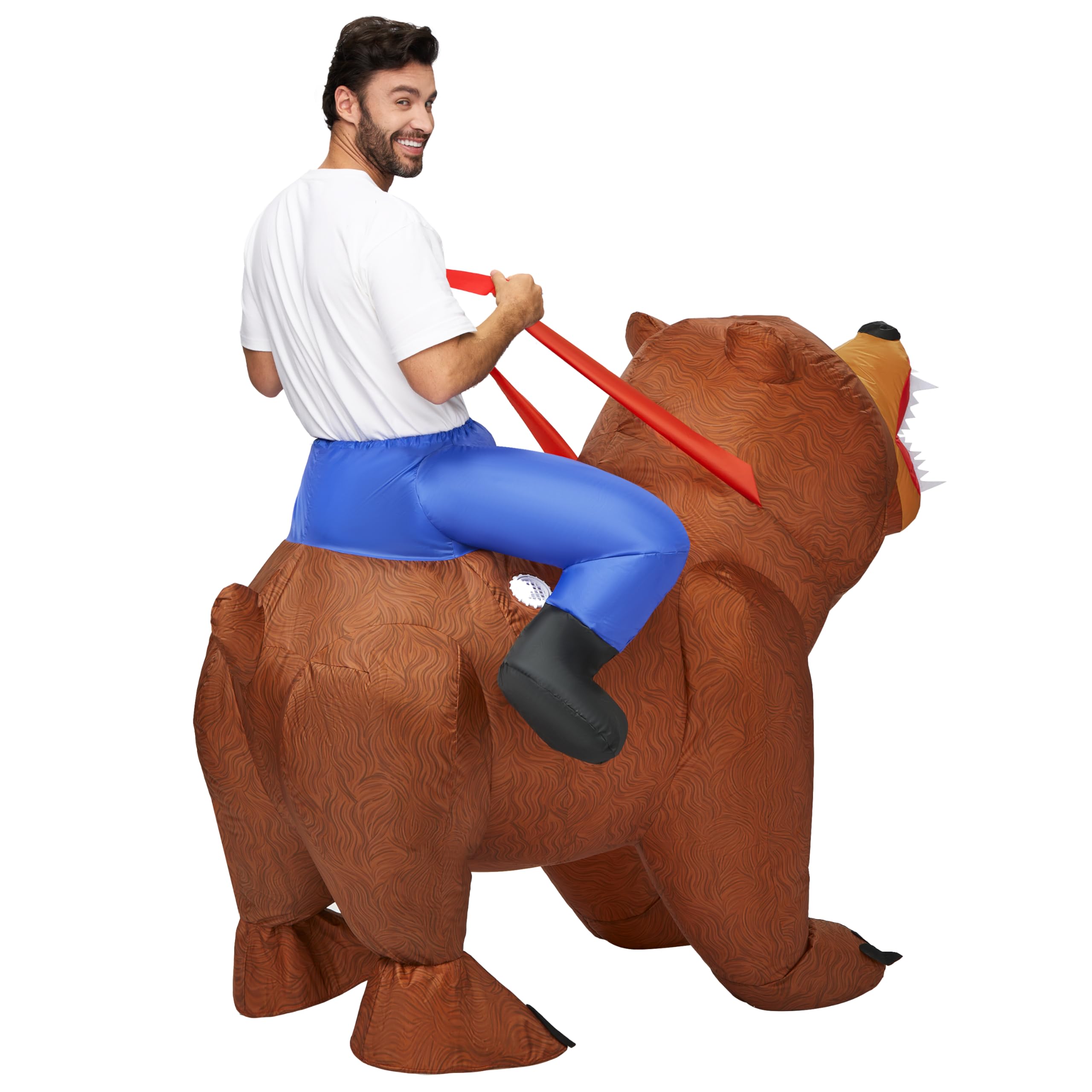Spooktacular Creations Adults Halloween Inflatable Costumes, Riding a Bear Blow Up Costume, Brown Inflatable Suit for Men Halloween Costume Cosplay Themed Parties