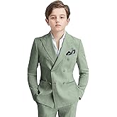 Fesenbo Boys Linen Suits 5 Pieces Summer Wedding Ring Bearer Light Weight Double Breasted 2 Button Formal Suit Kids Tuxedo