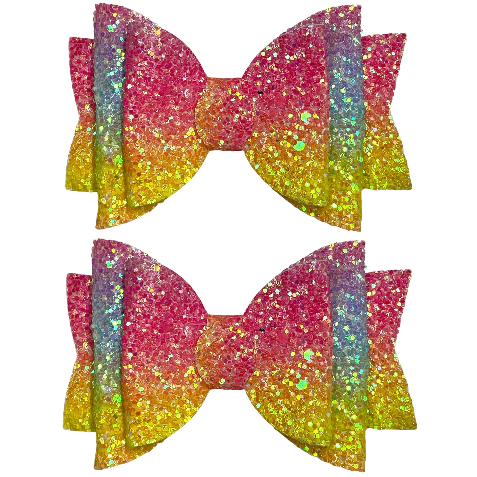 Rainbow Multi Glitter Hair Bows Clips Slides Grips for Woman Girls Handmade 3.5" inch - 2 Pack — image 1