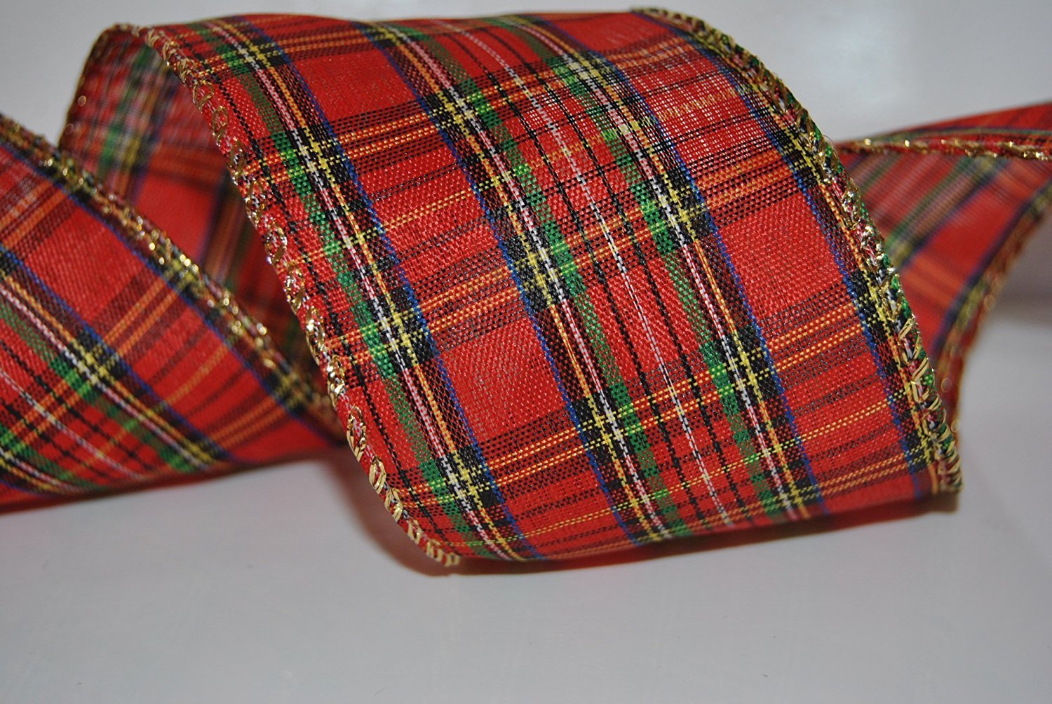 RIBBON QUEEN Christmas Stewart Tartan 2.5" Plaid Wire Wired Edge Edged Ribbon (4.5m)