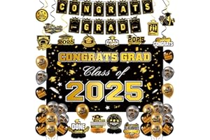 Laoyebaohao Graduation Decorations Class of 2025, Black and Gold Graduation Party Decorations Set with Banner Class of 2025, Balloons, Honeycomb Supplies for Graduate Party