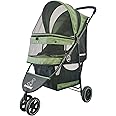 ROODO 3 Wheel Pet Stroller Best Lightweight Foldable Compact Portable Jogger All Terrain Travel Pet Gear Puppy Kitty Stroller for up to 30lbs Medium Small Dogs and Cats(Green)