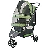 ROODO 3 Wheel Pet Stroller Best Lightweight Foldable Compact Portable Jogger All Terrain Travel Pet Gear Puppy Kitty Stroller for up to 30lbs Medium Small Dogs and Cats(Green)