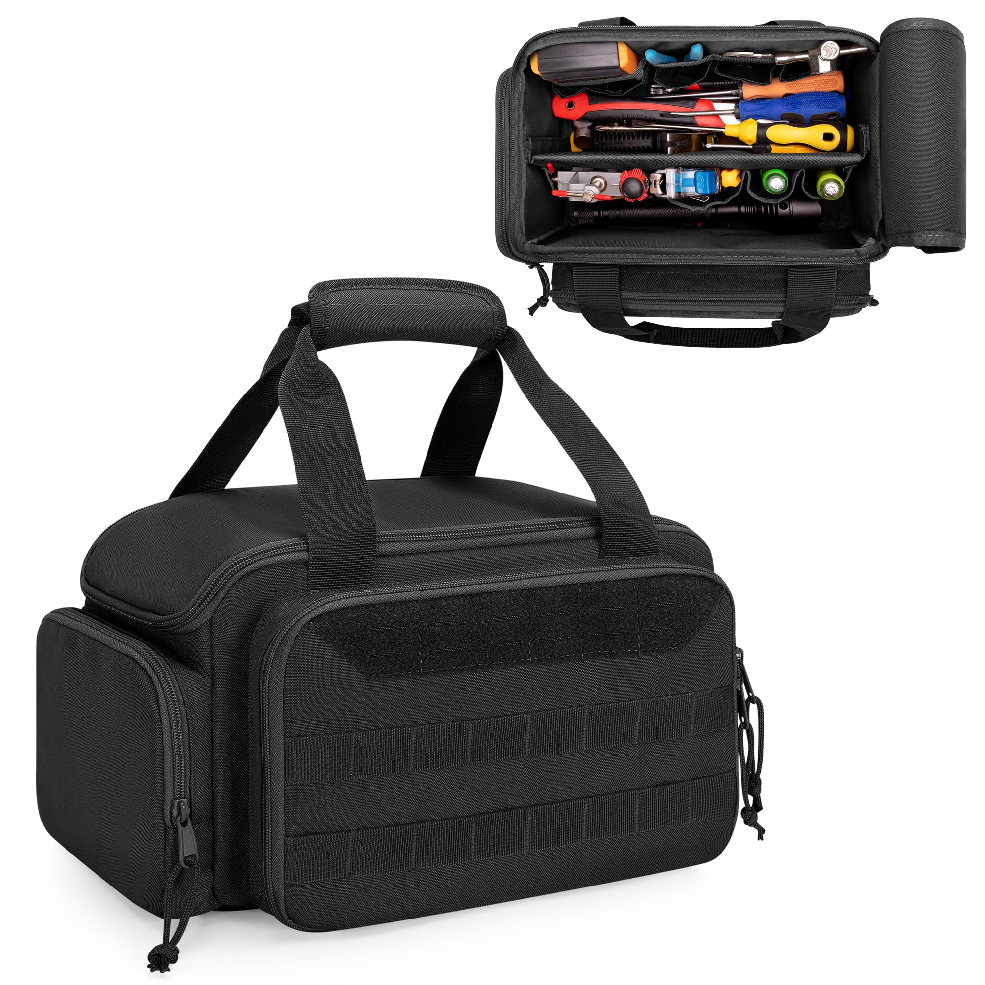 Rexmica 12 Inch Small Tool Bag with Anti-friction Bottom, Hand Tool Storage Organiser for Men, Tactical Bag, Multi-purpose Work Bag for Repairman, Electrician, Carpenters, Handyman, Black, 31x17x19cm