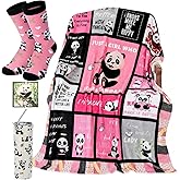 FuWeave 4 Pcs Panda Valentine's Day Women Gifts 20 oz Tumbler with Straw Throw Blanket Panda Lover Novelty Sock Bracelet Gift for Valentine's Day Birthday Teacher
