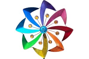 Senflame Wind Spinners Outdoor, 12 inch Wind Sculptures & Spinners, Metal Kinetic Wind Spinner, Decorative Pinwheels Large Wind Spinners for Yard and Garden Decor,Rainbow
