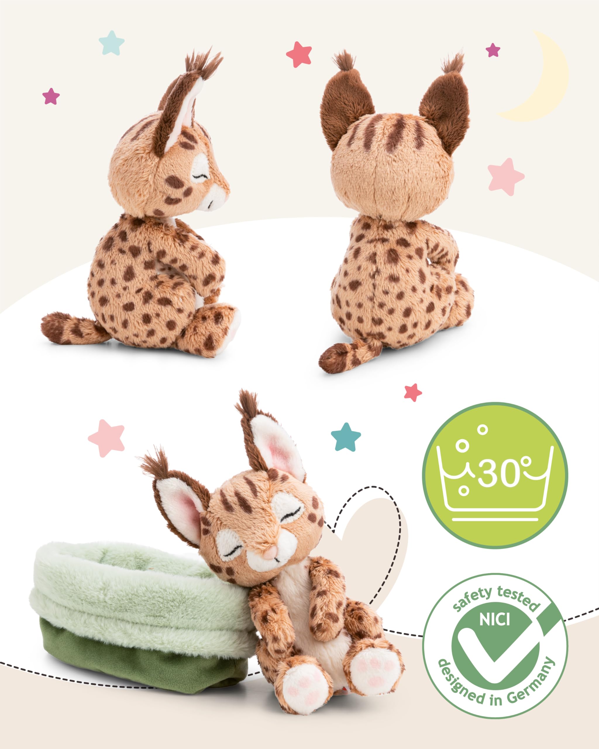 NICI Kuscheltier Karakal 12cm schlafend im Körbchen - braun - Stofftier aus weichem Plüsch, niedliches Plüschtier zum Kuscheln und Spielen, für Kinder & Erwachsene, tolle Geschenkidee - 62874 3