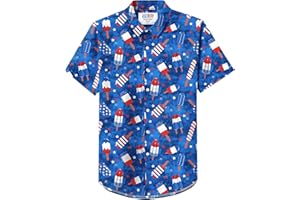 Arvilhill Men American Flag Button Shirt 4th of July Short Sleeve Shirts (S-3XL)