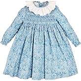 Twoflower Girls Vintage Autumn Long Sleeve Smocking Clothing Kids Toddler Hand Embroidery Floral Fully Smocked Dresses