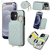 Asuwish Phone Case for iPhone 12 Mini 5.4 Zipper Wallet Cell Cover with Tempered Glass Screen Protector Ring Credit Card Holder Slot Crossbody Strap Lanyard iPhone12mini 5G i 12s iPhone12 12mini Blue