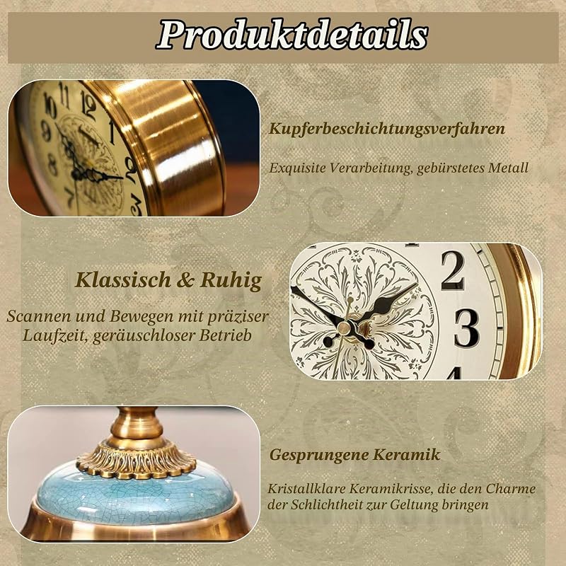 Vintage Tischuhr, Vintage Standuhr, Antik Silent tischuhr für Wohnzimmer — Foto 2 von 6