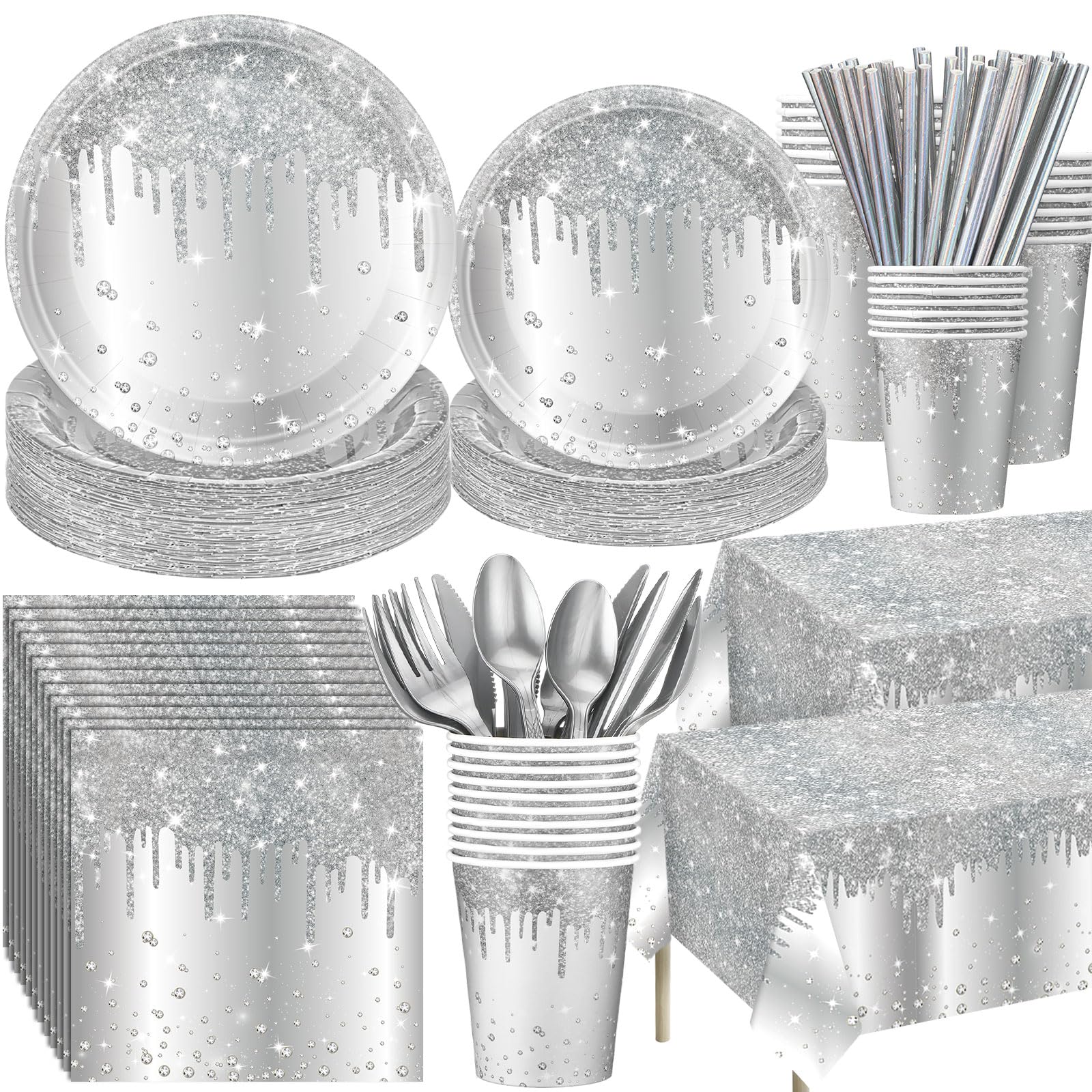 Funnymoom 452 Pcs Silver Birthday Party Decorations Include Diamonds ...