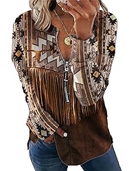 TIAFORD Women's Half Zip Cow Print Sweatshirt Long