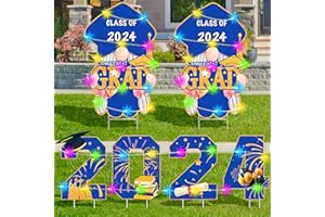 SEWRUNG 24 In Large Class 2024 Graduation Yard Sign Yard Decorations Congrats Graduation Lawn Signs 2024 Grad Yard Signs with Stakes for Outdoor Congrats Graduation Party Decoration (Blue)