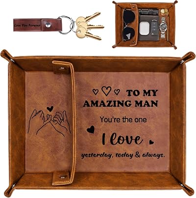 Funistree PU-Leather Valet Tray Gift for Him, Organizer for Men