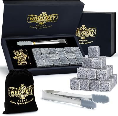 Whisiskey Whisky Accessories Set 18 Stones Velvet Pouch Tongs Gift Idea