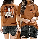 Halloween Shirts Women Spooky Season T Shirt Retro Skeleton Graphic Tee Vintage Fall Tops